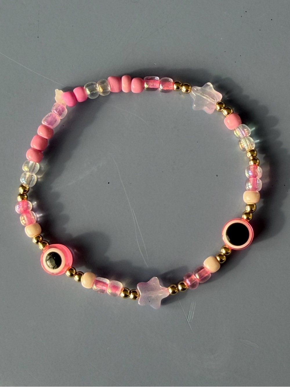 Pink Beaded Star & Evil Charm Bracelet - Women